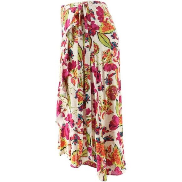 NWT DG2 BY DIANE GILMAN FAUX WRAP RUFFLE PRINTED SKIRT CREAM MEDIUM - Picture 2 of 10